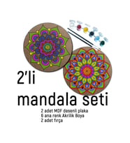 2Li Mandala Boyama Seti- 2 DESENLİ PLAKA-6 RENK AKRİLİK BOYA-2 ADET FIRÇA