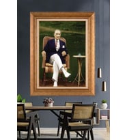 Altın Varaklı Çerçeveli Paspartulu Atatürk Tablo TR1616 (Gold)