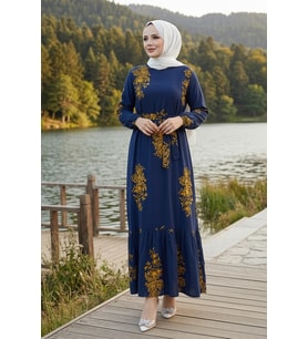 Noyra Desenli Viskon Elbise 1722 - Lacivert