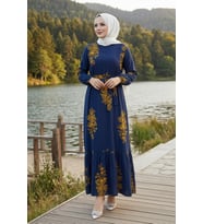 Noyra Desenli Viskon Elbise 1722 - Lacivert