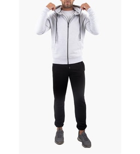 Şardonlu Fermuarlı Kapüşonlu Gri Sweatshirt Polar Hırka