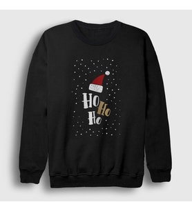 Presmono Unisex Siyah Ho Ho Ho Noel Baba Santa Claus Yılbaşı Sweatshirt 269661tt