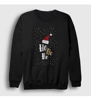 Presmono Unisex Siyah Ho Ho Ho Noel Baba Santa Claus Yılbaşı Sweatshirt 269661tt
