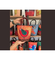 Kuş Figürlü Kova Model Çanta Etnik Bohem Style - BORDO