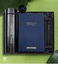 Kişiye Özel Siyah Dereceli Paslanmaz Çelik Termos & Co Notes Mavi Renk Süresiz Ajanda / Planlayıcı & Mat Siyah Touch Pen Roller Kalem  Premium Hediye Seti - GDTK-909121