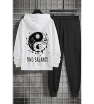Unisex Yin & Yang Baskılı Eşofman Takımı (A.Beyaz)