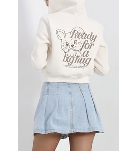 Sırt Baskılı Fermuarlı Crop Sweat Kırıkbeyaz - 20745.1873.