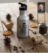 Kişiye Özel Karikatürlü Cat Dad Kedi Babası Pipetli Matara Gri Babalar Günü Hediyesi