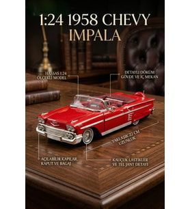 1:24 1958 Chevy Impala Metal Lisanslı Model Araba - Kırmızı Koleksiyonluk