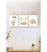 Çocuk Odası Tablosu Sevimli Filler - 3'lü Deri Tablo 20x28cm (Beyaz)
