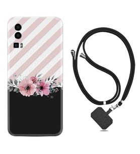 General Mobile Gm 23 Kılıf Resimli Boyun Askılı İpli Desenli Silikon Strip Pink Flowers 1396