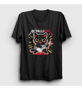 Presmono Unisex Siyah Metallicat Metallica Kedili T-Shirt 460471tt