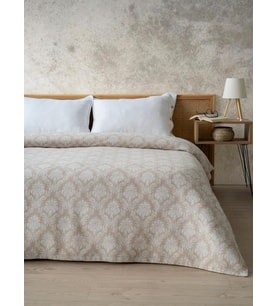 Desenli Pike Yatak Örtüsü - Kaliteli Baskılı, Pamuk, Hafif, Tek Kişilik ve Çift Kişilik Pike Yatak Örtüleri (Damask BEJ, Çift Kişilik Pike 200x240 cm)