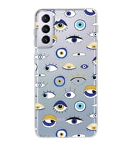 PrintiFy Samsung Galaxy S21 Plus ile Uyumlu 1mm Slim Fit Nazar Boncuğu 2 Baskılı Şeffaf  Kılıf