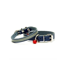 Cattie Gerçek Deriden El Yapımı Reflektörlü Kedi Boyun Tasması 1,5x28-32cm - Royal Blue