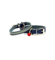 Cattie Gerçek Deriden El Yapımı Reflektörlü Kedi Boyun Tasması 1,5x28-32cm - Royal Blue