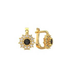 925 Ayar Gümüş Oniks Taşlı Gold Yuvarlak Çocuk Küpesi