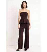 Kadın Straplez Peplum Detaylı Geniş Paça Uzun Örme Takım Soft Touch Kumaş Rahat Kesim Günlük Modern