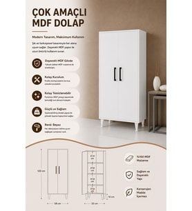 %100 MDF Çok Amaçlı Kiler Banyo Mutfak Dolabı Beyaz