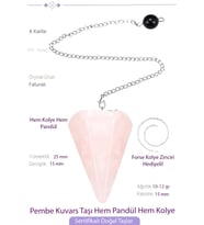 Sertifikalı Pembe Kuvars Taşı Pandül Sarkaç Hem Pandül - Hem Kolye
