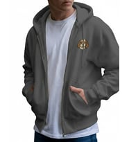 Erkek Cavalier King Charles Baskılı Oversize Fermuarlı Hoodie (Gri)