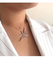 Rose Kaplama Beyaz Taşlı Kırlangıç Gümüş Kolye (Karışık)