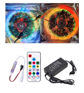 10 Metre 12V İç Mekan 60 Pixel Ledli 17 Tuşlu Sese ve Müziğe Duyarlı RF Kumandalı 8A Plastik Adaptör