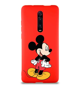 Xiaomi Mi 9T Pro Soft Premier Kapak Mickey Mouse-D Tasarımlı Silikon Kılıf - Kırmızı (Şeffaf)