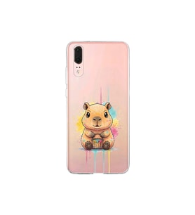 Huawei P20 ile Uyumlu Splash Kapibara Tasarımlı Şeffaf Silikon Kılıf