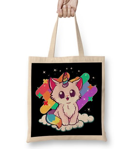 Cute Unicorn Cat Adorable Magical Rainbow Kitty Bez Çanta Uzun Saplı