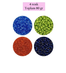 Dökme Cam Kum Boncuk (8/0) 3 mm - 4 Renk - Toplam 80 Gram - BNC421