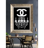 Tablore Siyah Beyaz Avizeli Modern Logo Çerçeveli Tablo Lüks Moda Duvar Dekoru Minimalist Tablo
