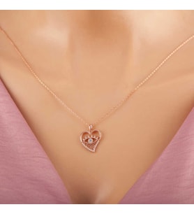 Gümüş Rose Kalp Göz Kadın Kolye