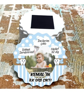 Magnet Hediyelik - Erkek Bebek Diş Buğdayı Mavi Tasarım Resimli Magnet