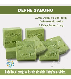 Bitkiselce Saf ve doğal içeriklerle Defneli Gar Sabunu  950 gr (8 Kalıp)