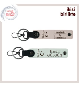 Birlikteliğin Gücüne Armağan–Sevgiliye Ayyıldız ve Türkiye Desenli Kişisel Anahtarlık, Pudra-Beyaz
