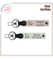 Birlikteliğin Gücüne Armağan–Sevgiliye Ayyıldız ve Türkiye Desenli Kişisel Anahtarlık, Pudra-Beyaz