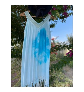 Kadın Turkuaz Batik Desen Kloş Plaj Elbisesi