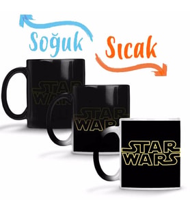 Star Wars Logo Siyah Zemin Sihirli Kupa Bardak Porselen