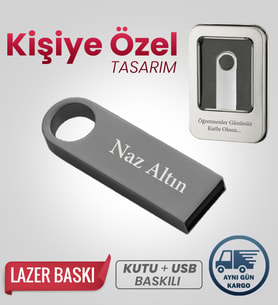 Kişiye Özel 32 GB Usb Bellek Hediyelik Usb Flash Bellek Şık + Metal Kutulu (Füme)