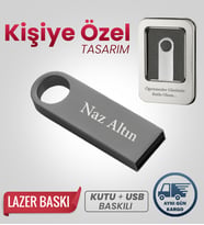 Kişiye Özel 32 GB Usb Bellek Hediyelik Usb Flash Bellek Şık + Metal Kutulu (Füme)