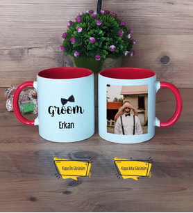 Groom Kupa Bardak Kırmızı Fotoğraflı