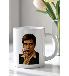Scarface Tony Montana Tasarımlı 330ml Baskılı Beyaz Seramik Kupa Bardak