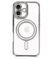iPhone 16 Plus Kılıf Joke Simli Magneticsafe Kılıf - Gri