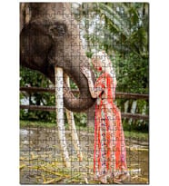 Cakapuzzle Yöresel Kıyafetli Kız ve Dev Dişleriyle Fil Puzzle Yapboz MDF (Ahşap) (120 Parça)