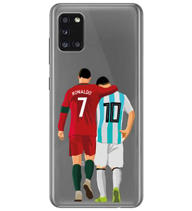Samsung Galaxy A31 Uyumlu Lionel Messi ve Cristiano Ronaldo Desenli Şeffaf Telefon Kılıfı