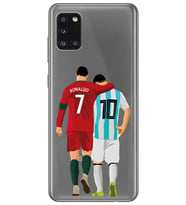 Samsung Galaxy A31 Uyumlu Lionel Messi ve Cristiano Ronaldo Desenli Şeffaf Telefon Kılıfı