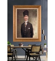 Altın Varaklı Çerçeveli Paspartulu Atatürk Tablo nh326 (Gold)