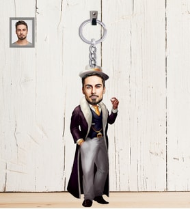 Kişiye Özel Kabadayı Karikatürlü Ahşap Anahtarlık Bay-4-Eco