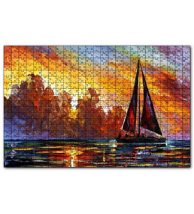 Cakapuzzle Günbatımı Kızıl Bulutlar ve Yelkenli Yağlıboya  Puzzle Yapboz MDF (Ahşap) (120 Parça)